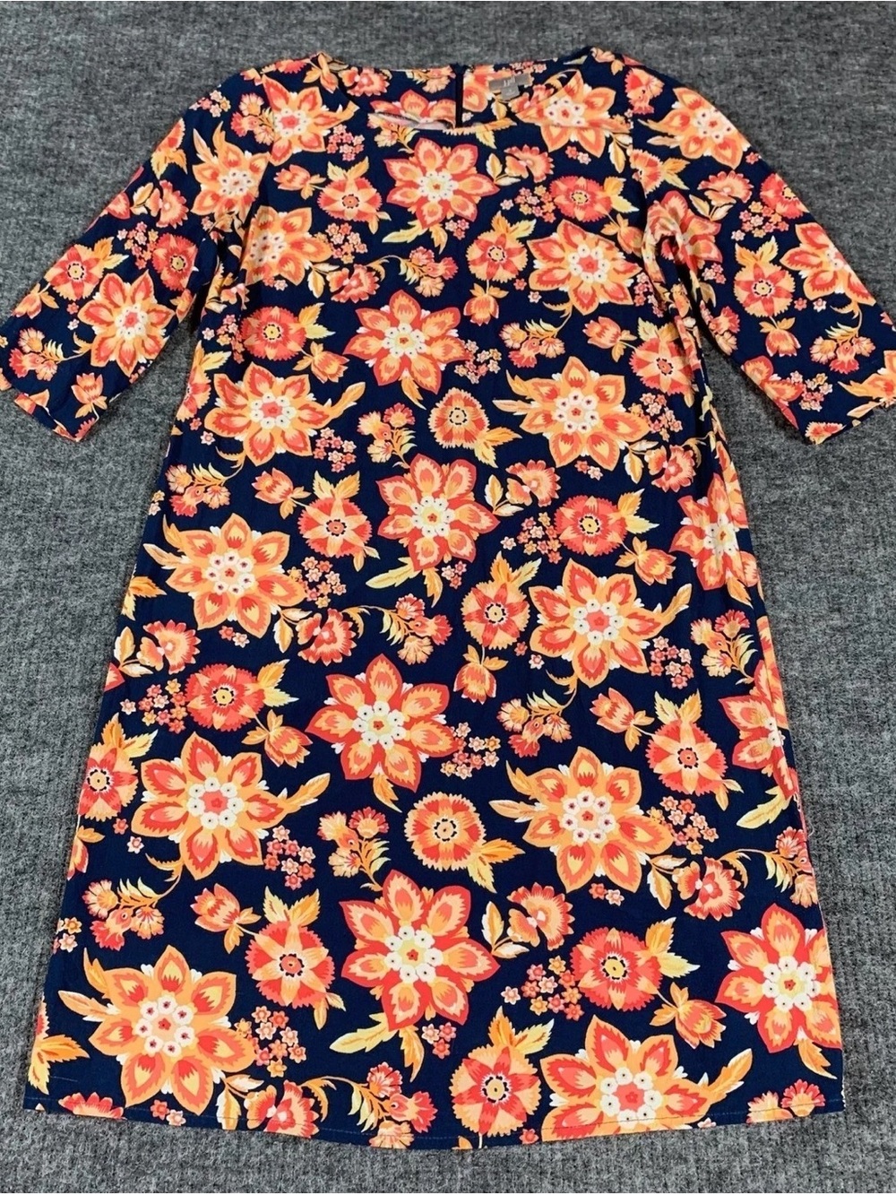 Girls Navy Floral Dress with Orange & Peach Blooms